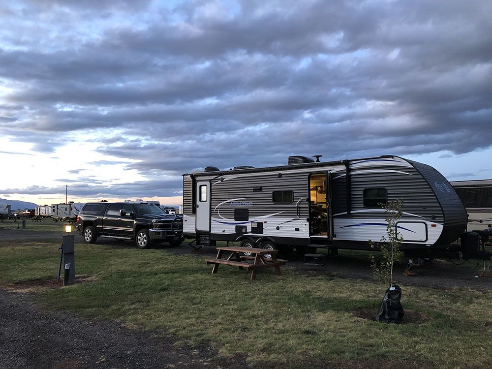 truck and travel trailer at rv site